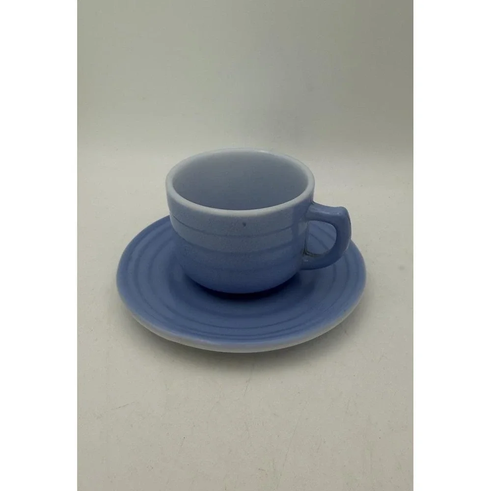 Vintage Hazel Atlas Little Hostess Blue Cup & Saucer Platonite Pastelware